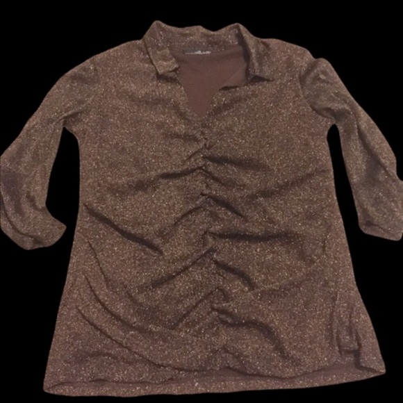 Willi Smith Gold & Brown Sparkle Blouse - Picture 8 of 9